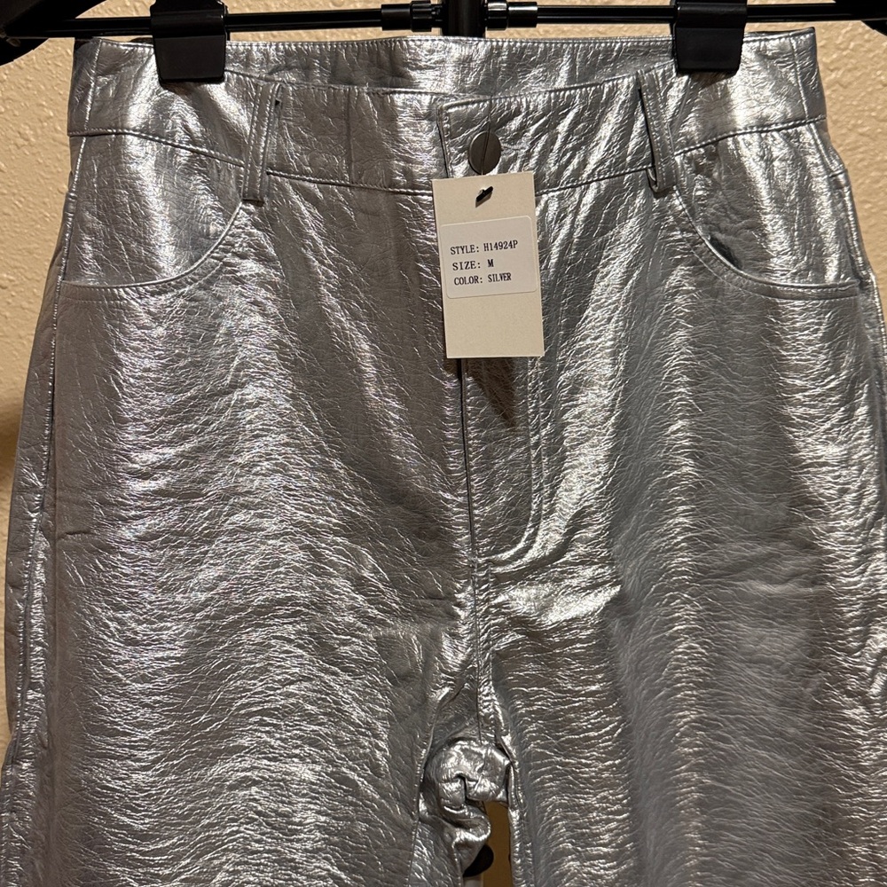 Shiny Silver Pants by Idem Ditto women’s size medium straight legs soft interior - Picture 4 of 11